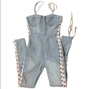 NWT Diva Boutique Light Denim Lace Detail Jumpsuit